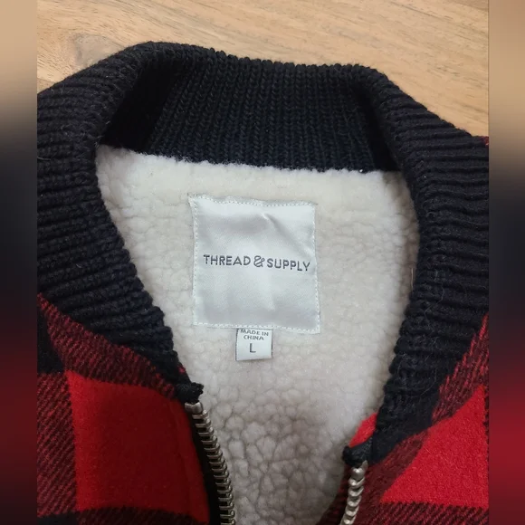 Thread & Supply Red Buffalo Plaid Vest, sherpa lined - Picture 2 of 2